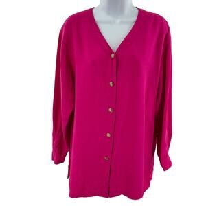 Vintage SOE Pink Silk V-Neck Long Sleeve Oversized Lightweight Tunic Blouse S